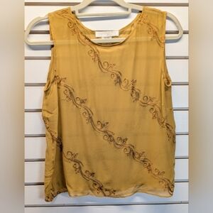 Collette Dinnigan 100% Silk Gold Embroidered Tank Top Size Medium EUC